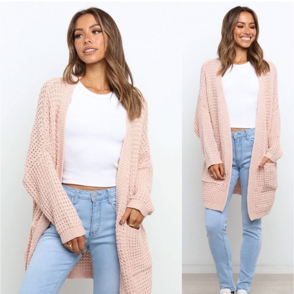 Women's Pink Knit Cardigan Sweater